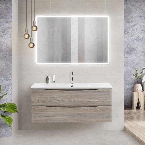 Мебель для ванной комнаты BelBagno Acqua 120 подвесная, pino scania, белая глянцевая раковина