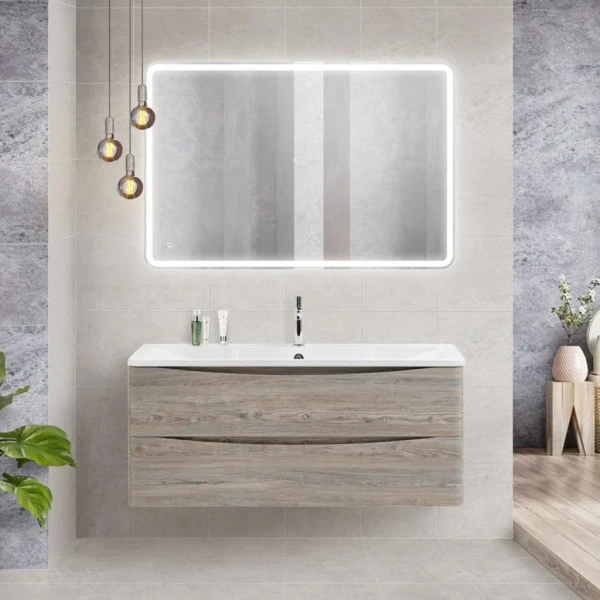 Мебель для ванной комнаты BelBagno Acqua 120 подвесная, pino scania, белая глянцевая раковина