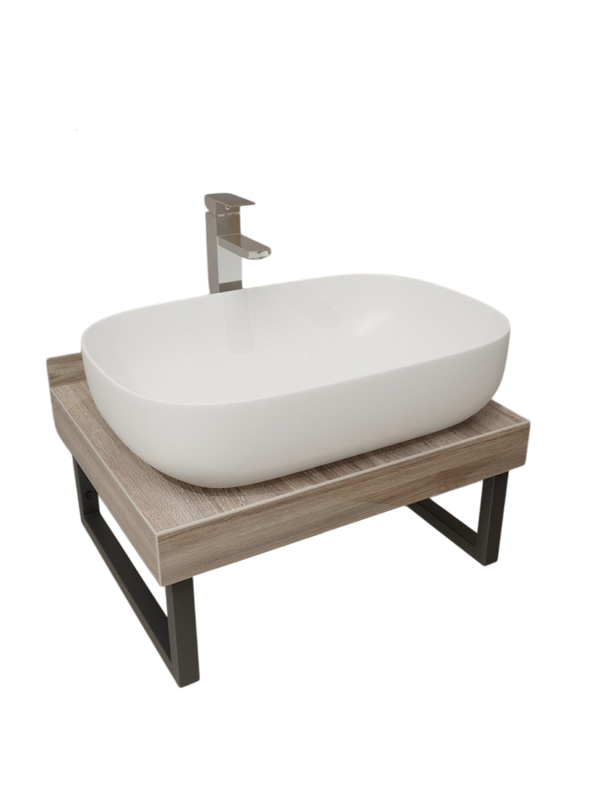 Столешница с раковиной Teymi Helmi 60 дуб кашмир, раковина Solli 61,  с черными кронштейнами