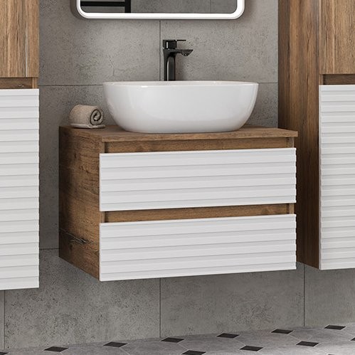 Тумба с раковиной Brevita Dakota 60 подвесная, дуб галифакс олово, белый