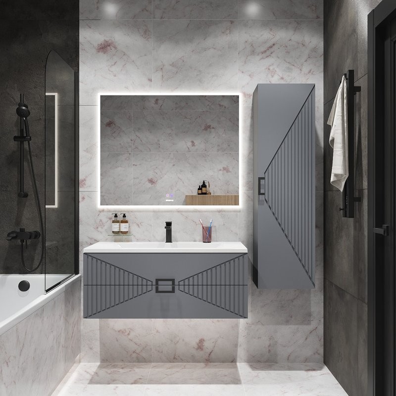 Тумба с раковиной Grossman Луксор 100 матовый графит