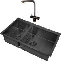 Комплект Мойка Zorg Inox PVD 78-2-51 R grafit + Смеситель Inox SZR-7039 BR/GRAFIT бронза графит