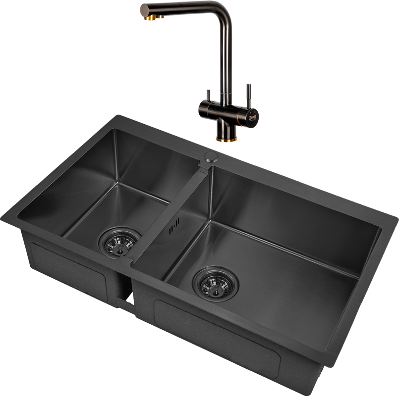 Комплект Мойка Zorg Inox PVD 78-2-51 R grafit + Смеситель Inox SZR-7039 BR/GRAFIT бронза графит