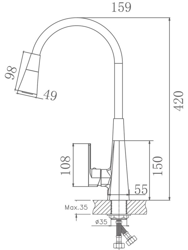 Смеситель для кухни Haiba HB73823-3 оружейная сталь