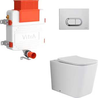 Комплект  Унитаз приставной Ceramica Nova Cubic Rimless CN1809 безободковый + Смывной бачок скрытого монтажа VitrA 761-1740-01 + Кнопка смыва VitrA 740-0940 сталь