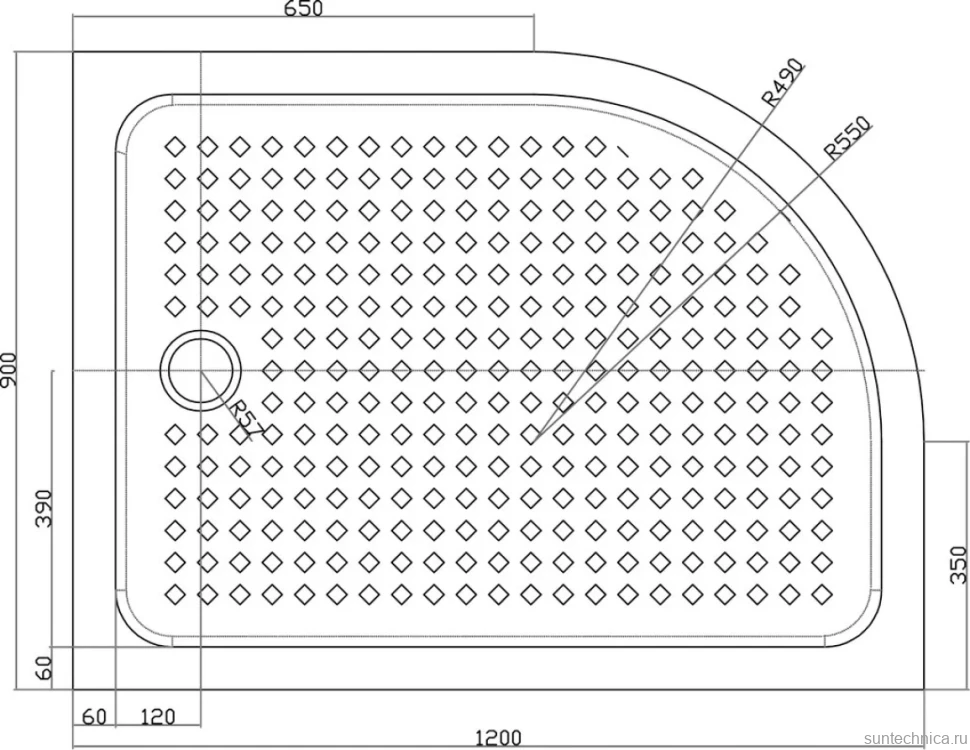 Поддон для душа Cezares Tray TRAY-A-RH-120/90-550-15-W-R R120х90 R, с сифоном