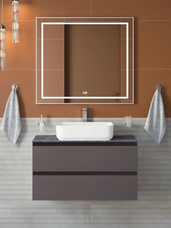 Мебель для ванной комнаты BelBagno Kraft 80 подвесная, матовая темно-серая, столешница kep-80-grn, раковина BB1304