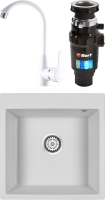 Комплект Мойка Paulmark Kante 50 PM105152-WH белый + Смеситель РМС PL5 PL5-017F белый + Измельчитель Bort Master Eco
