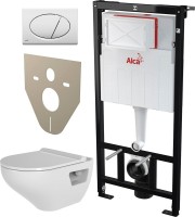 Комплект Унитаз подвесной Bien Ion безободковый + Звукоизоляция AlcaPlast + Кнопка ALCA M70 белая + Инсталляция A101 Sadromodul