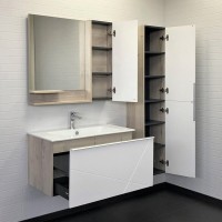 Шкаф пенал для ванной Comforty Мерано 35 дуб дымчатый, белый