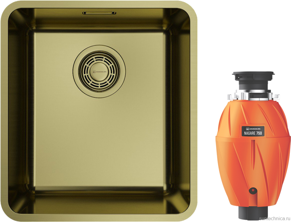 Комплект Мойка Omoikiri Omi 37-U/I Ultra-LG светлое золото + Измельчитель Nagare 750