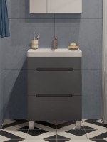 Тумба с раковиной Runo Парма 60 напольная, 2 ящика, графит
