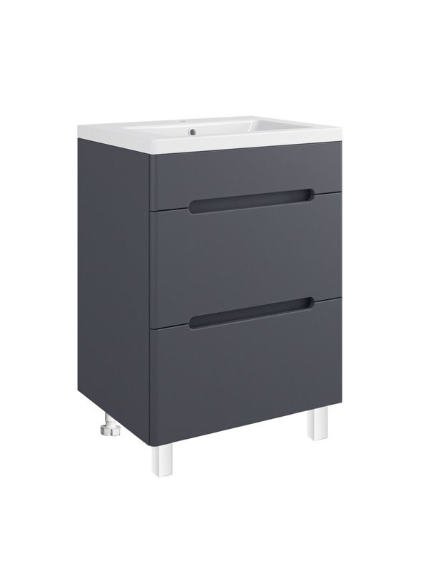 Тумба с раковиной Runo Парма 60 напольная, 2 ящика, графит