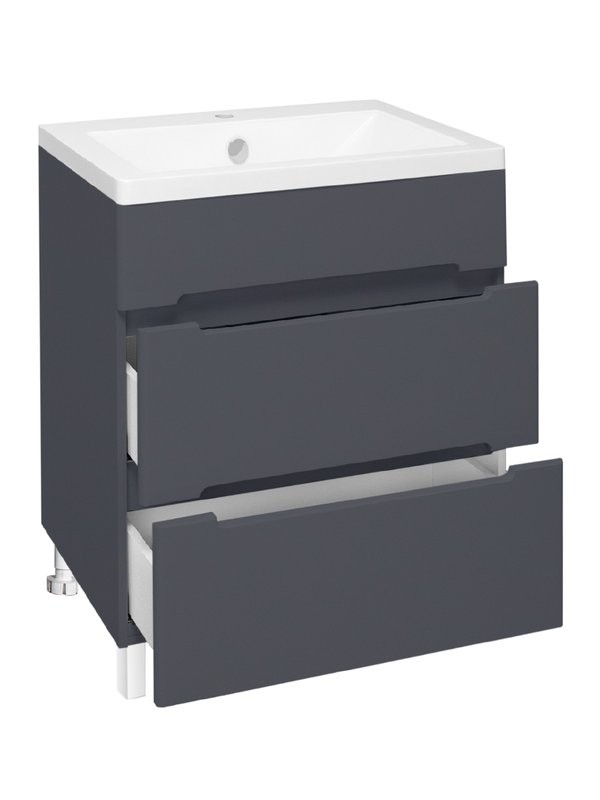 Тумба с раковиной Runo Парма 60 напольная, 2 ящика, графит