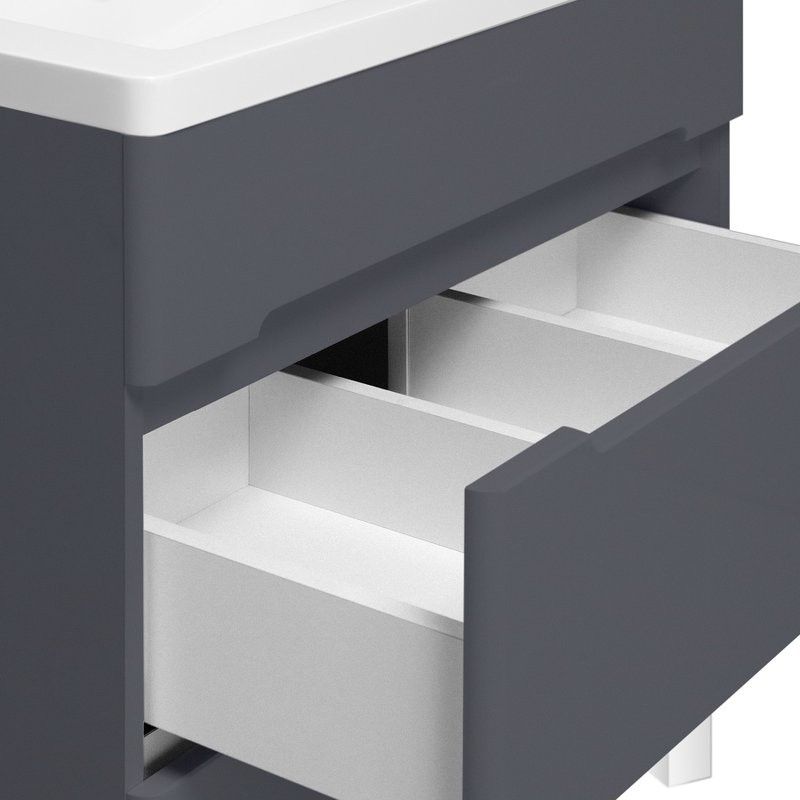 Тумба с раковиной Runo Парма 60 напольная, 2 ящика, графит