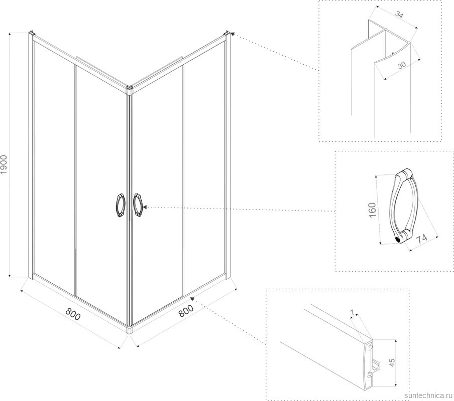 Душевой уголок Veconi Rovigo RV-101B 80x80, профиль черный