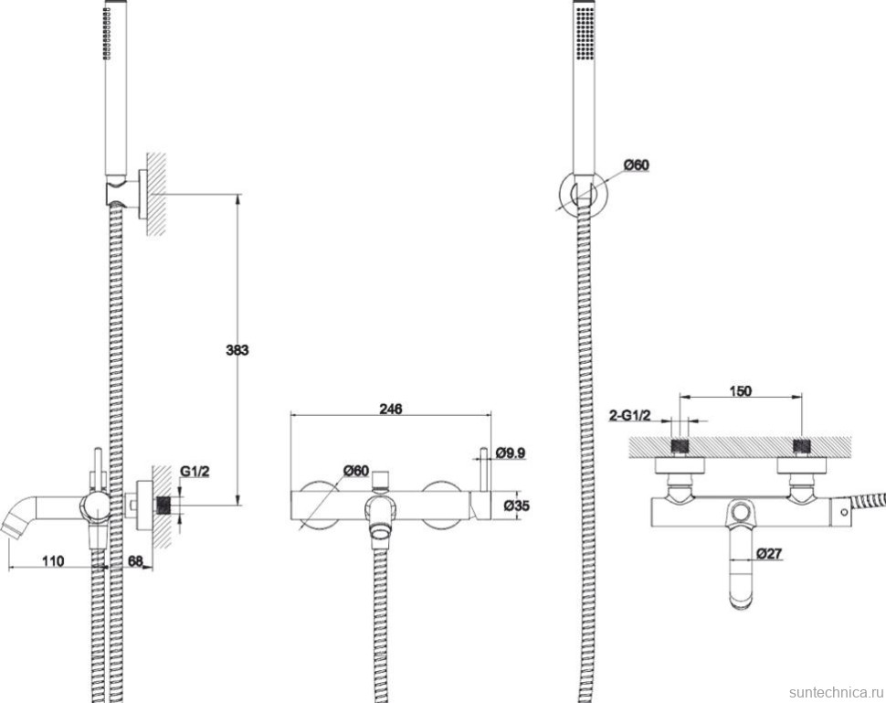 Смеситель для ванны с душем WHITECROSS Y Y1231GLB брашированное золото