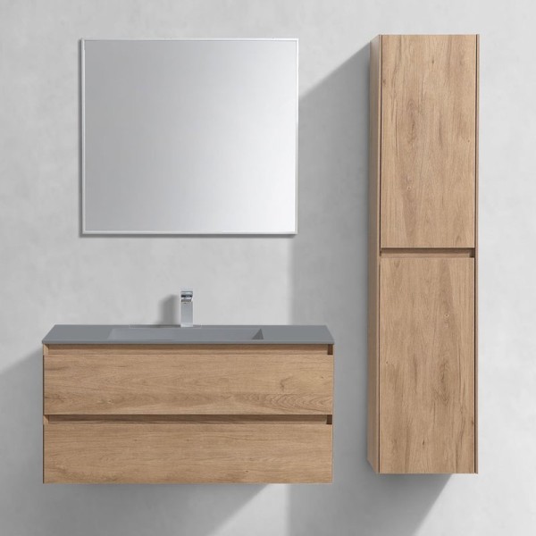 Мебель для ванной комнаты Vincea Luka 100, 2 ящика, натуральный дуб, с серой раковиной