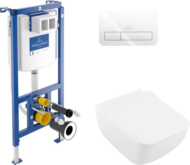 Комплект Унитаз подвесной Villeroy & Boch Venticello 4611RL01 безободковый, альпийский белый + Инсталляция + Кнопка Viconnect 922400RE белая глянцевая