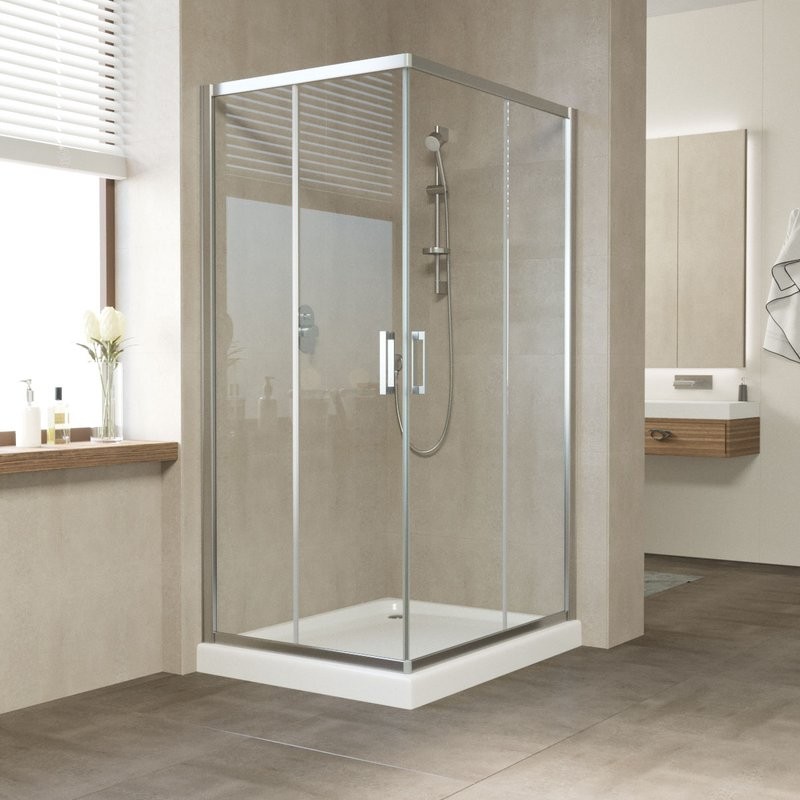 Душевой уголок Vegas Glass ZA-F Tur Novo 90*80 08 01 профиль глянцевый хром, стекло прозрачное