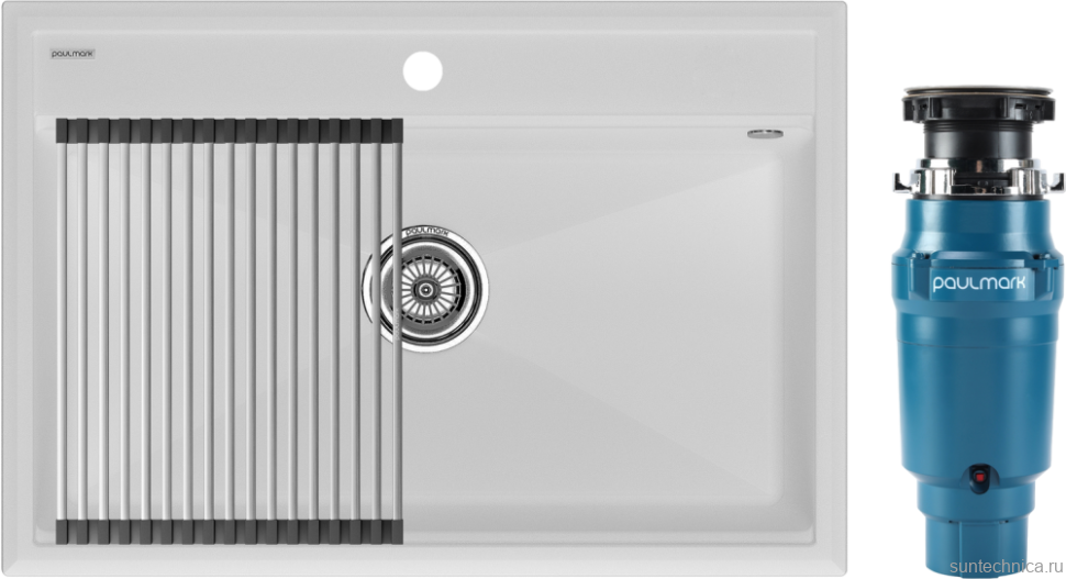 Комплект Мойка Paulmark Stepia + Step PM117551-WH+R375-BS белая + Измельчитель Intenso
