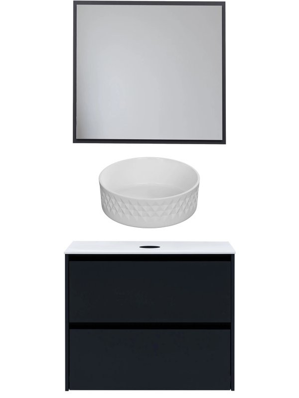 Мебель для ванной комнаты Allen Brau Activity 80 с подсветкой, матовый антрацит, черный браш, столешница белая, раковина Fantasy Romb 36, белая