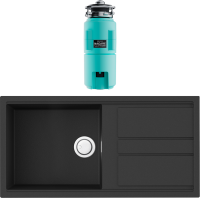 Комплект Мойка Omoikiri Kitagawa 100 графит + Измельчитель Nagare slim 1250-AZ azur blue