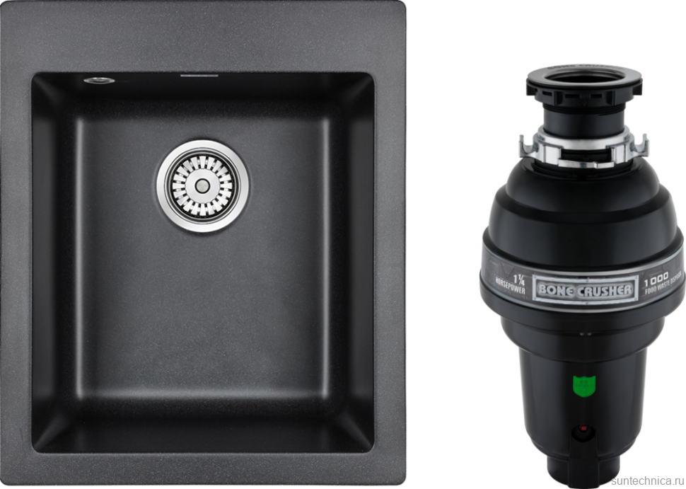 Комплект Мойка Paulmark Kante 40 PM104249-BL черный + Измельчитель Bone Crusher BC 1000-AS