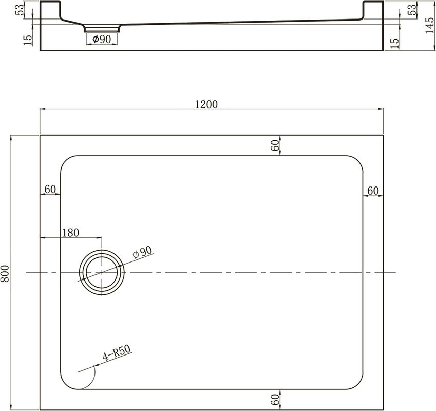 Поддон для душа Veconi Tezeo acrylic TZ-54B 120x80, черный