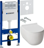Комплект Унитаз подвесной Damixa Scandinavian Pure DX36C1701SC с микролифтом, безободковый + Инсталляция Geberit Duofix Delta 458.149.21.1 с кнопкой смыва, хром + Звукоизоляция