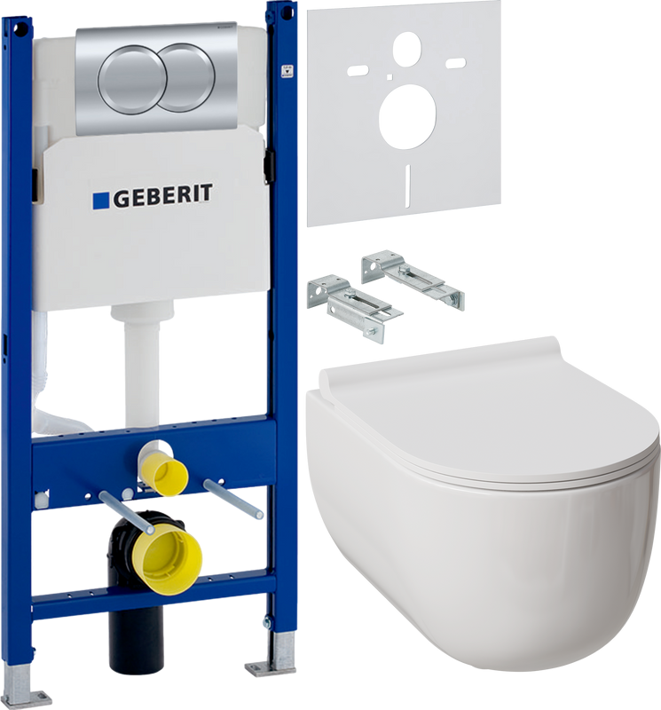 Комплект Унитаз подвесной Damixa Scandinavian Pure DX36C1701SC с микролифтом, безободковый + Инсталляция Geberit Duofix Delta 458.149.21.1 с кнопкой смыва, хром + Звукоизоляция