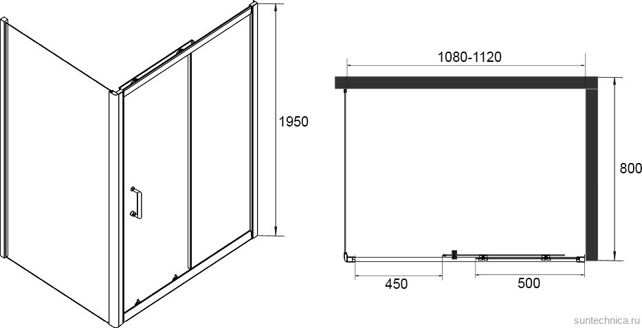 Душевой уголок RGW Passage PA-14+80 см (108-112)x80x195 профиль хром, стекло прозрачное