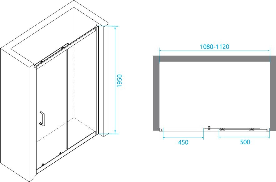 Душевой уголок RGW Passage PA-14+80 см (108-112)x80x195 профиль хром, стекло прозрачное