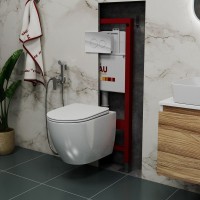 Комплект Унитаз подвесной Bauedge Bau Dream безободковый, с микролифтом + Инсталляция Bau Pro + Кнопка Dream, белая