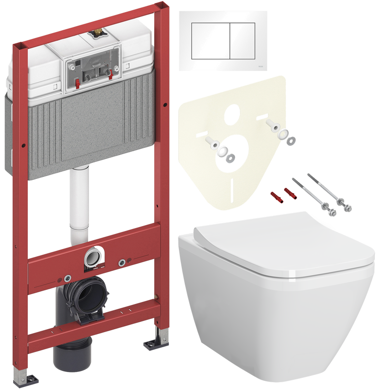 Комплект Унитаз подвесной VitrA Integra Square 7082B003-0075 + Крышка Integra Square 191-003-009 с микролифтом + Инсталляция TECE Base 9400413 4 в 1 с кнопкой смыва