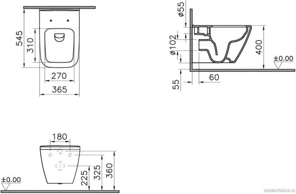 Комплект Унитаз подвесной VitrA Integra Square 7082B003-0075 + Крышка Integra Square 191-003-009 с микролифтом + Инсталляция TECE Base 9400413 4 в 1 с кнопкой смыва