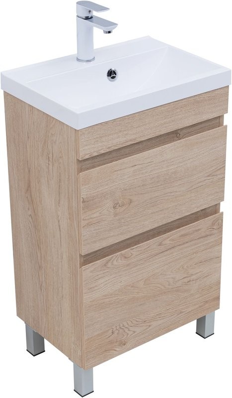 Тумба под раковину без столешницы Aquanet Нота New 50 напольная, 2 ящика, дуб светлый