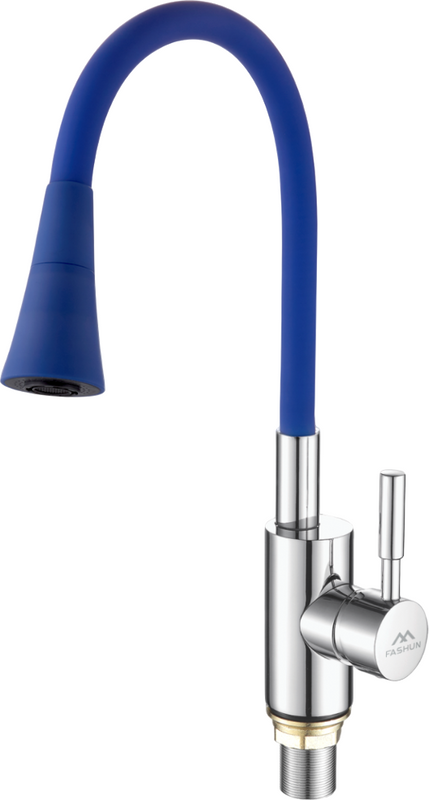 Смеситель для кухни Fashun A4053+B11 с гибким изливом, хром, синий