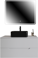 Мебель для ванной комнаты Orange Line 100 подвесная, 2 ящика, матовая белая с раковиной B02-460MB