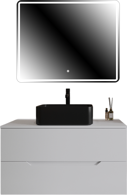 Мебель для ванной комнаты Orange Line 100 подвесная, 2 ящика, матовая белая с раковиной B02-460MB