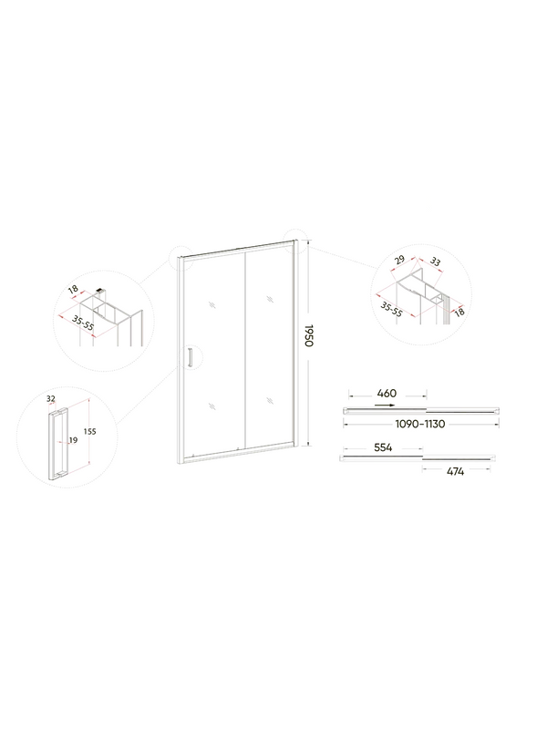 Душевой уголок Veconi Rovigo RV-046 110x120x195, профиль матовый хром, стекло прозрачное