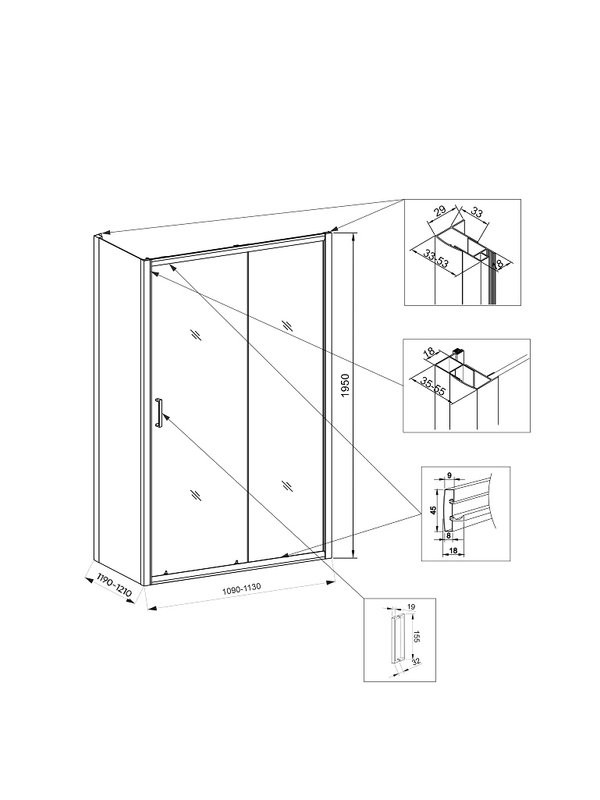 Душевой уголок Veconi Rovigo RV-046 110x120x195, профиль матовый хром, стекло прозрачное