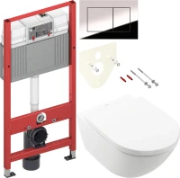 Комплект Унитаз подвесной Villeroy & Boch Subway 3.0 4670TS01 alpin, сиденье с микролифтом + Инсталляция TECE Now 9400412 4 в 1 с кнопкой смыва