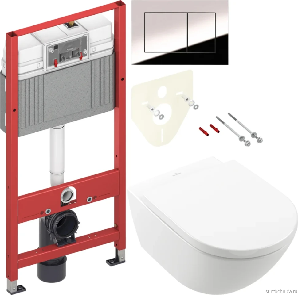 Комплект Унитаз подвесной Villeroy & Boch Subway 3.0 4670TS01 alpin, сиденье с микролифтом + Инсталляция TECE Now 9400412 4 в 1 с кнопкой смыва