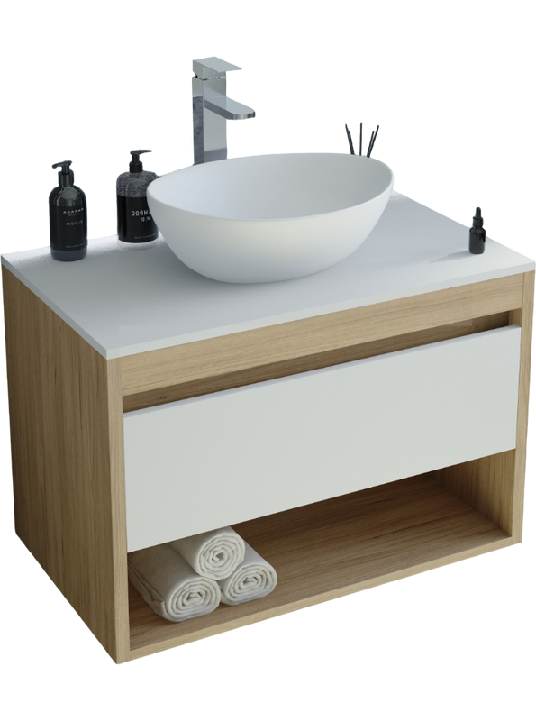 Тумба с раковиной Teymi Ritta 65 дуб эврика, матовая белая, раковина Lori 40