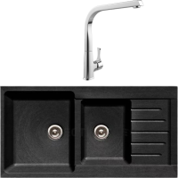 Комплект Мойка GranFest Practik P-980 KL черный + Смеситель MEGA Mega