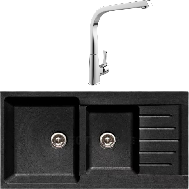Комплект Мойка GranFest Practik P-980 KL черный + Смеситель MEGA Mega