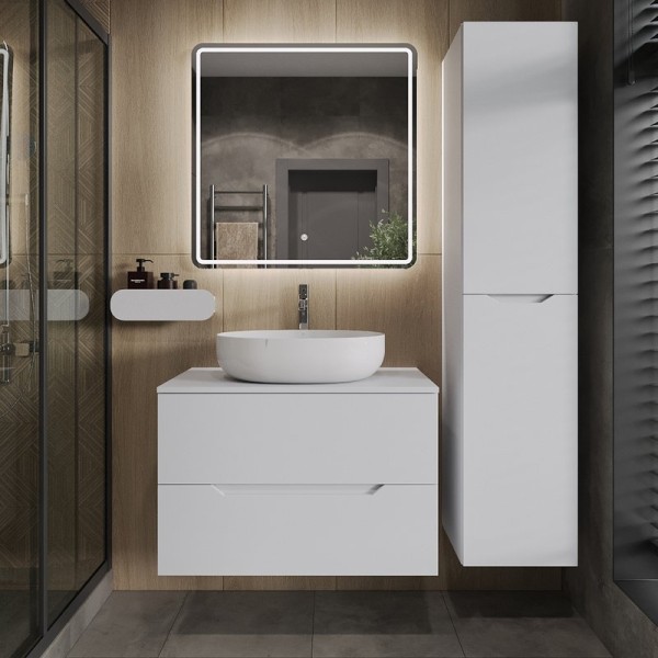 Мебель для ванной комнаты Orange Line 80 подвесная, 2 ящика, матовая белая с раковиной B05-520W