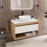 Тумба с раковиной Teymi Ritta 85 дуб эврика, матовая белая, раковина Lori 40