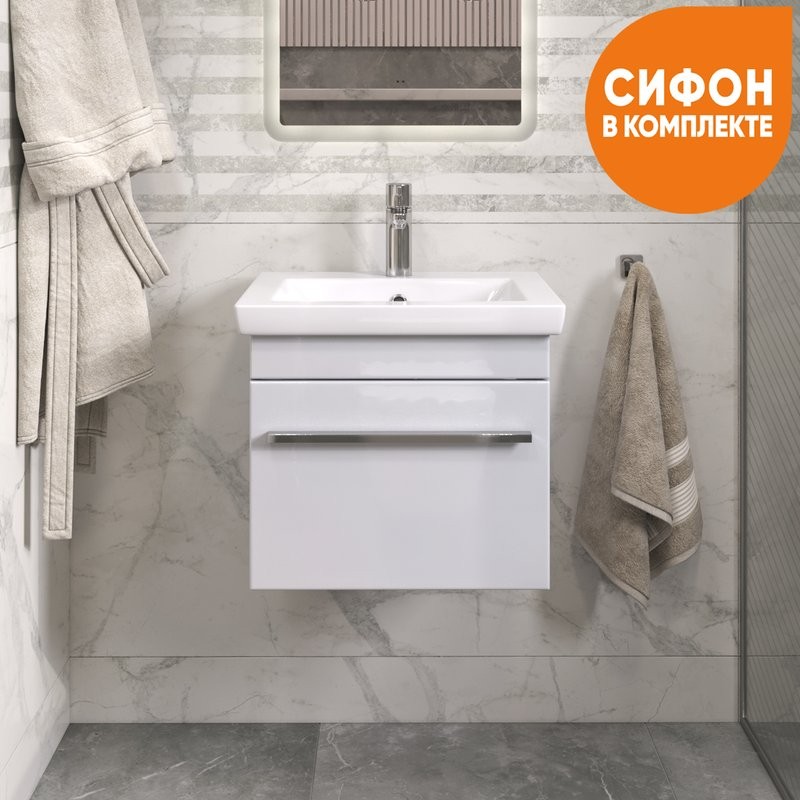 Тумба с раковиной Vigo Land 50 подвесная, белая, раковина Como 50